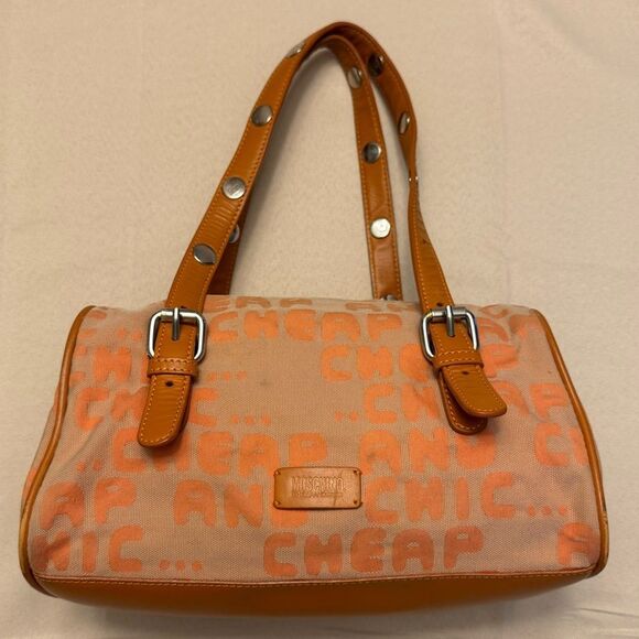 Moschino cheap chic Orange Tan Shoulder Bag Y2K designer canvas and leather logo - Picture 1 of 13